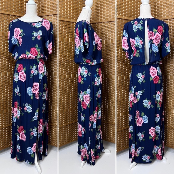 Ruby Rocks Navy Floral Bianca Maxi Dress Sz M NWT - Picture 2 of 8